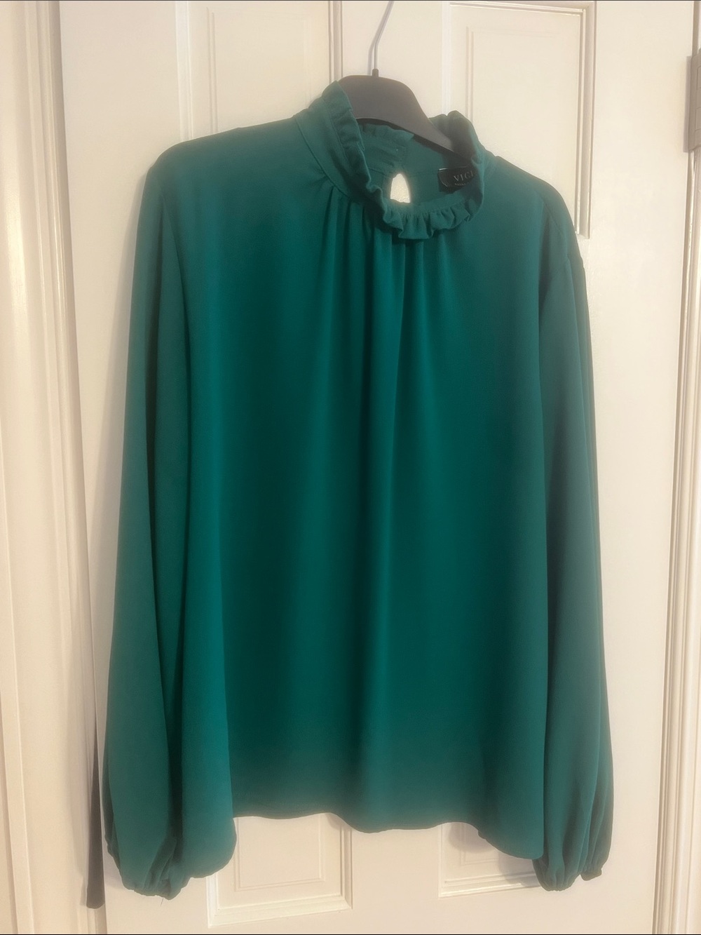 Vici Emerald Green Ruffle Mock Neck Long-Sleeve Blouse